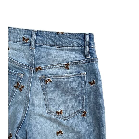 LOVE FIRE Womens Size 3 Embroidered Butterfly Tapered High Waist Mom Blue Jeans - Picture 3 of 9